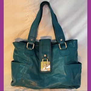 MICHAEL KORS LUXURY TEAL TOTE- TEAL AND GOLD